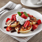 Served sweet mini pancakes street food
