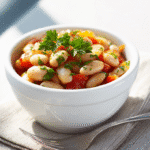 Served dense bean salad meal prep bowl