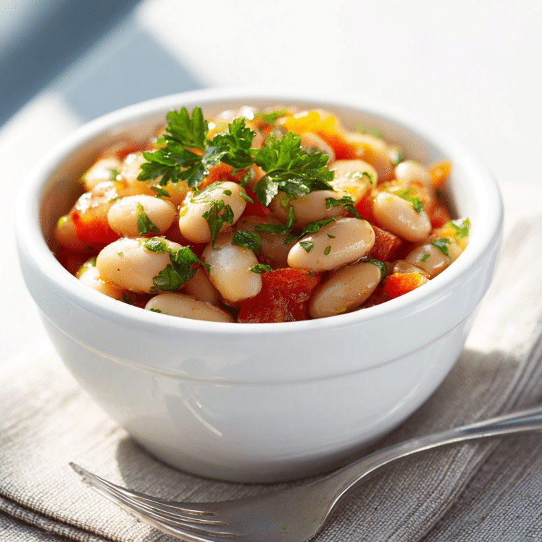 Served dense bean salad meal prep bowl