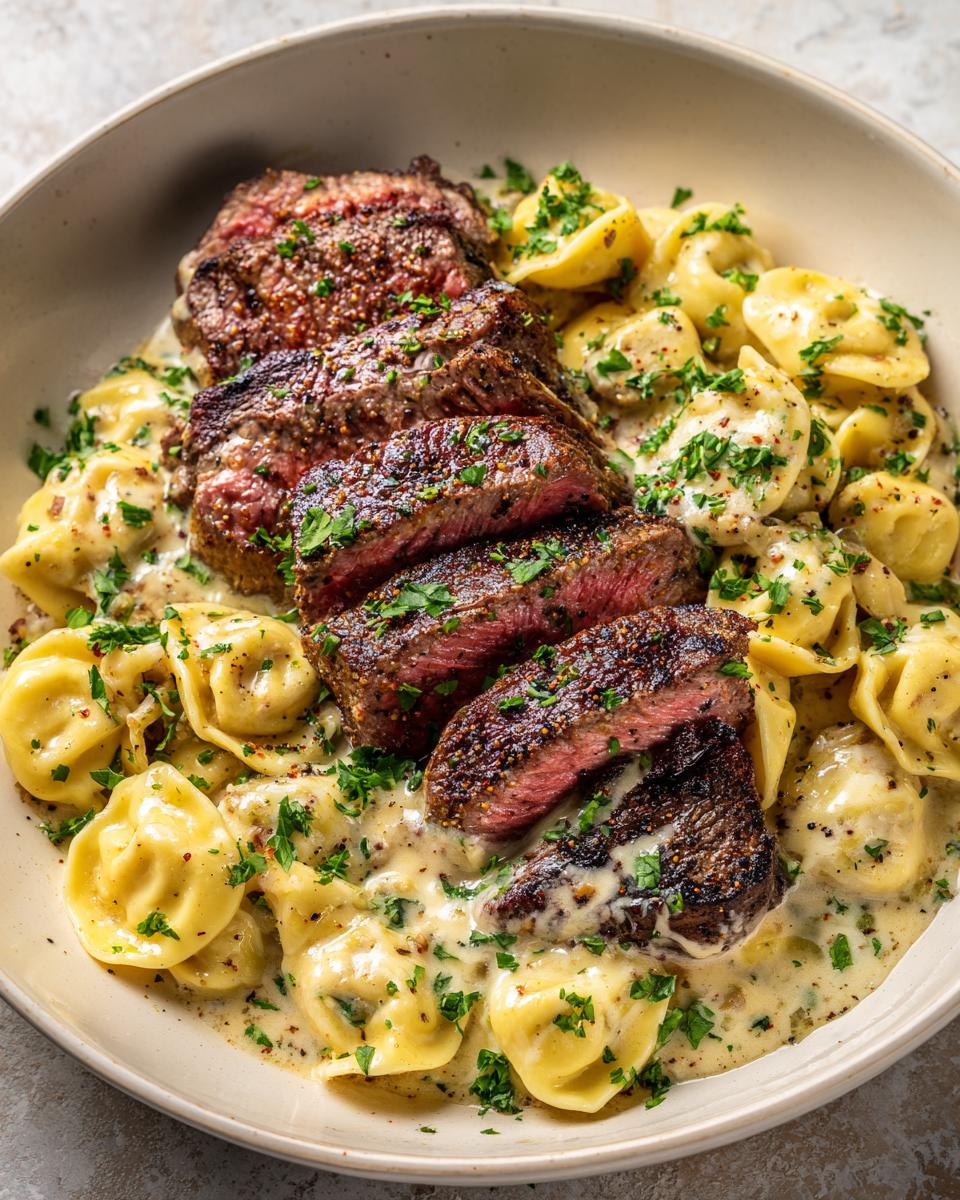 Cajun Garlic Butter Steak with Cheesy Alfredo Tortellini - detail 2