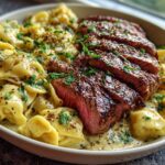 Cajun Garlic Butter Steak with Cheesy Alfredo Tortellini
