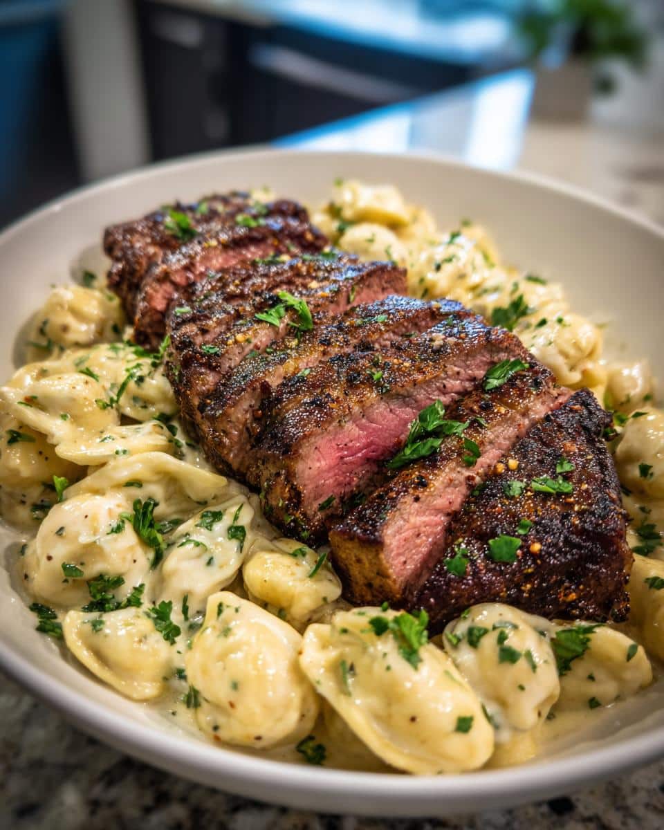 Cajun Garlic Butter Steak with Cheesy Alfredo Tortellini - detail 1