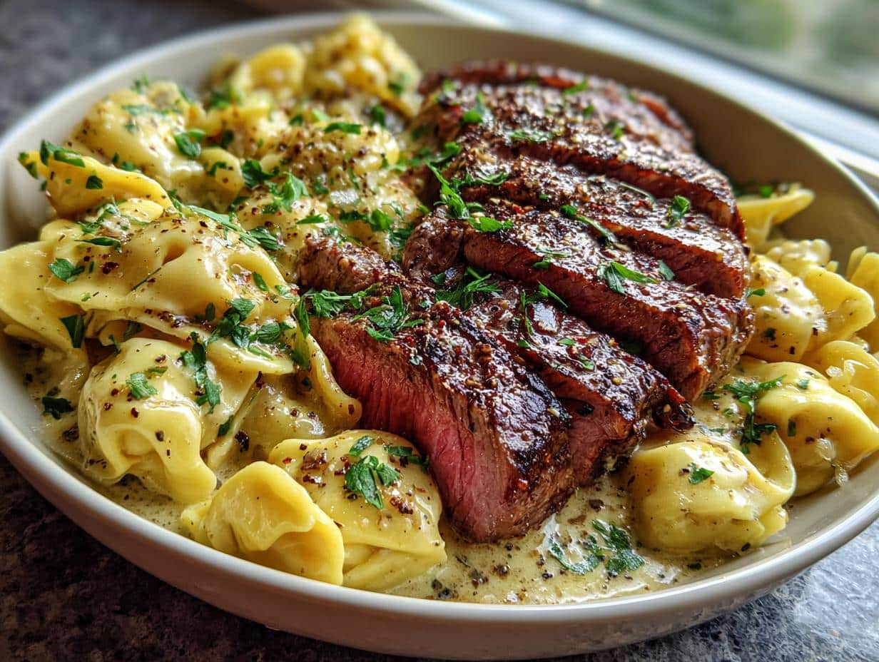 Cajun Garlic Butter Steak with Cheesy Alfredo Tortellini