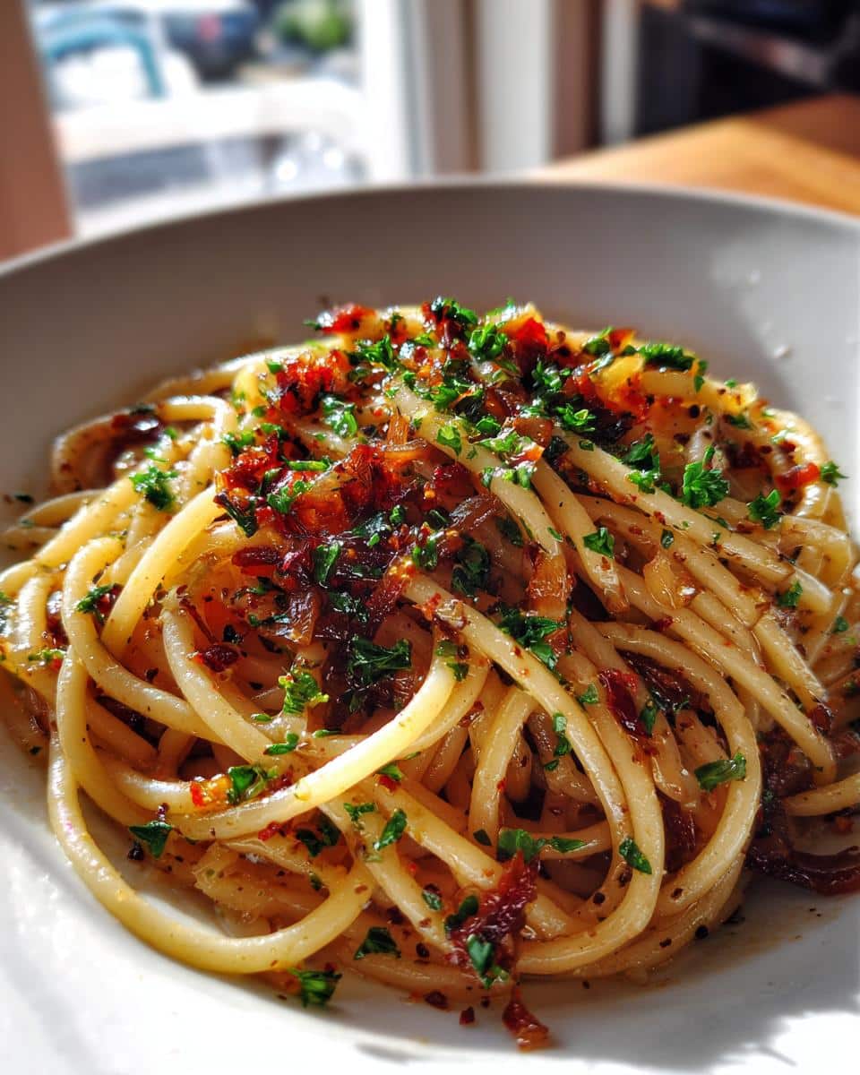 Caramelized Onion Pasta with Chilli Oil - detail 1