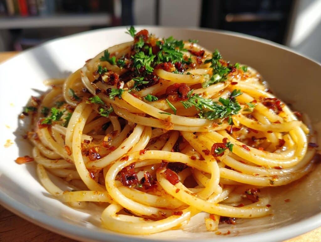 Caramelized Onion Pasta with Chilli Oil