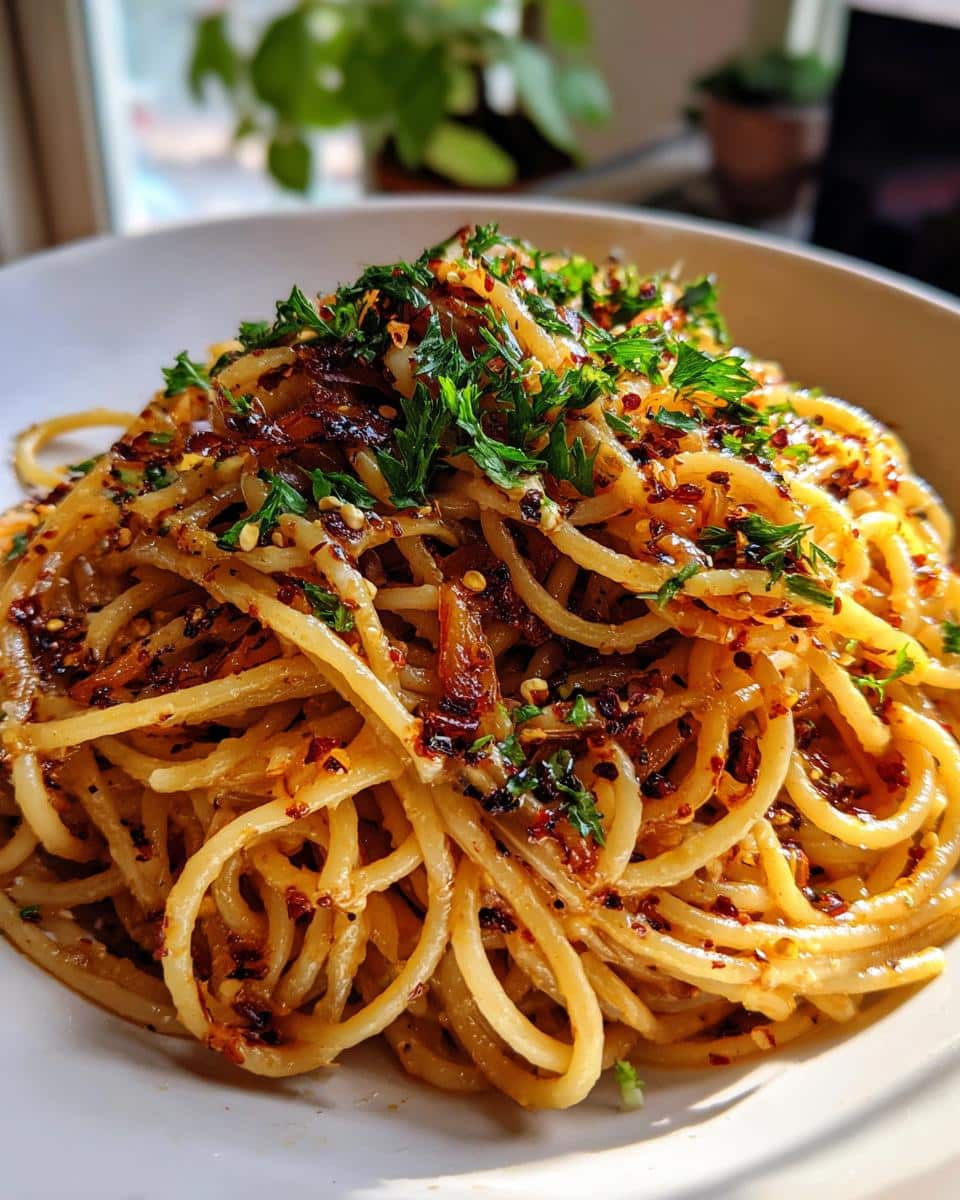 Caramelized Onion Pasta with Chilli Oil - detail 2