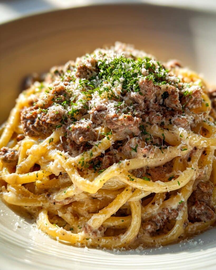 Creamy Garlic Beef Pasta
