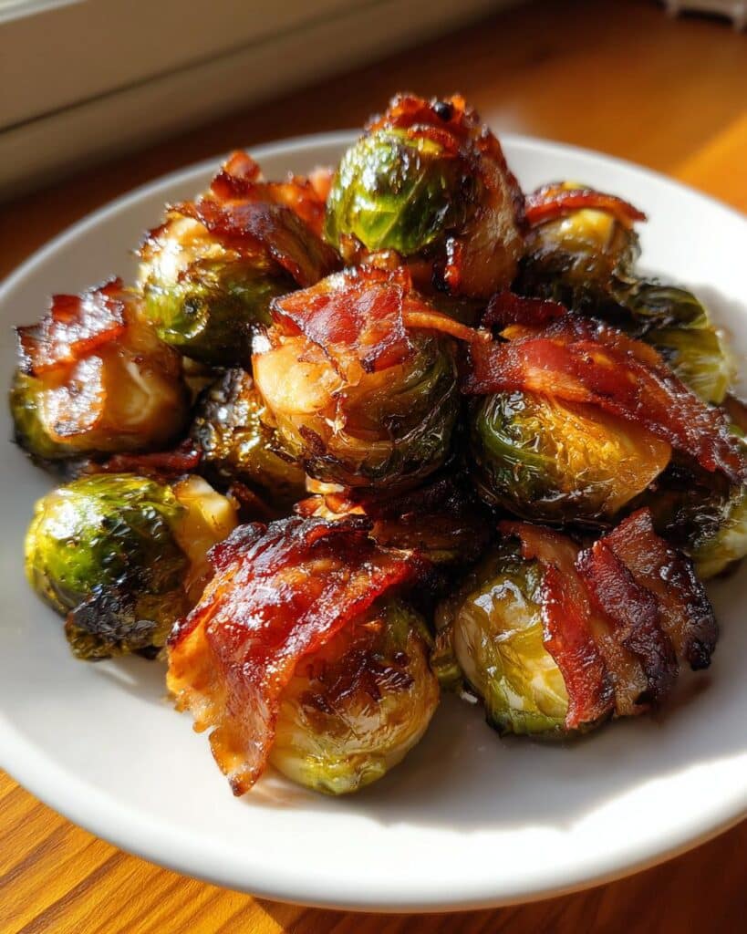 Maple Roasted Brussels Sprouts with Bacon