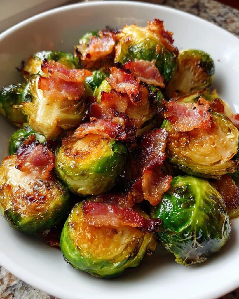 Maple Roasted Brussels Sprouts with Bacon