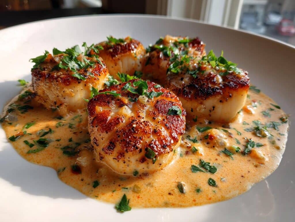 Seared Scallops Recipe with Spicy Cajun Cream