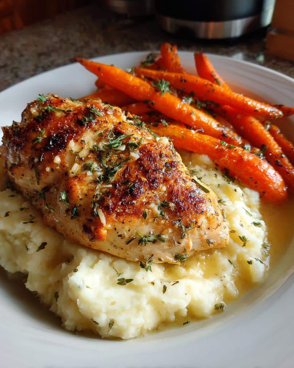 Garlic Herb Chicken with Mashed Potatoes and Glazed Carrots - detail 1