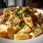 Spicy Cajun Chicken Rigatoni in Creamy Mozzarella Alfredo