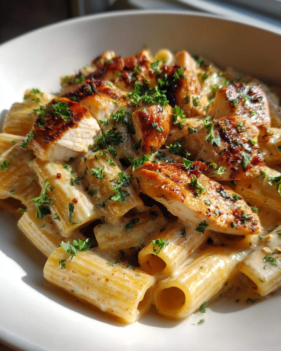 Spicy Cajun Chicken Rigatoni in Creamy Mozzarella Alfredo - detail 2