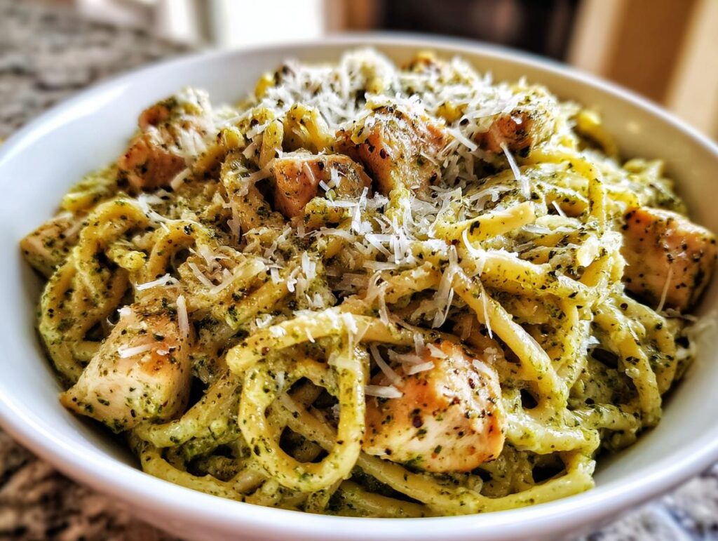 5-Ingredient Creamy Chicken Pesto Pasta