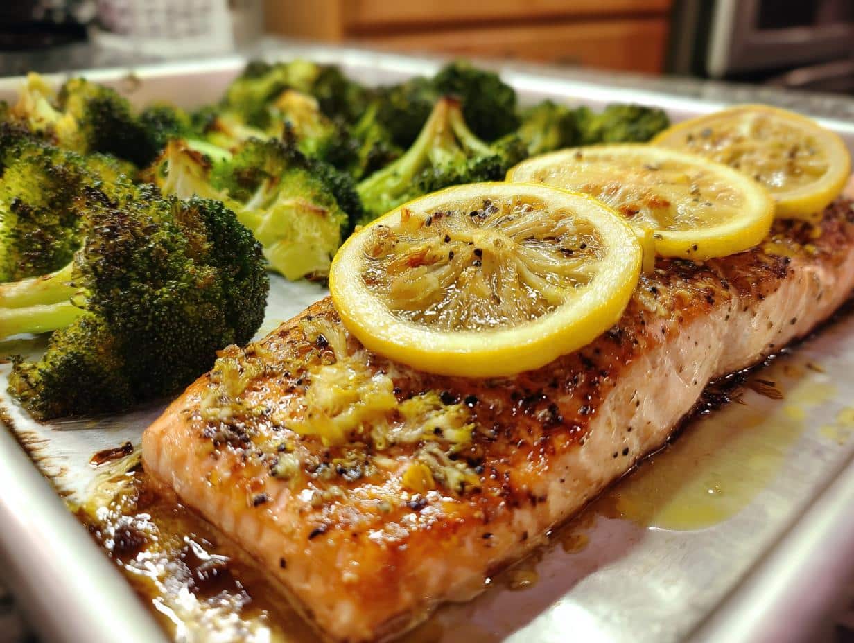One-Pan Lemon Garlic Salmon and Broccoli