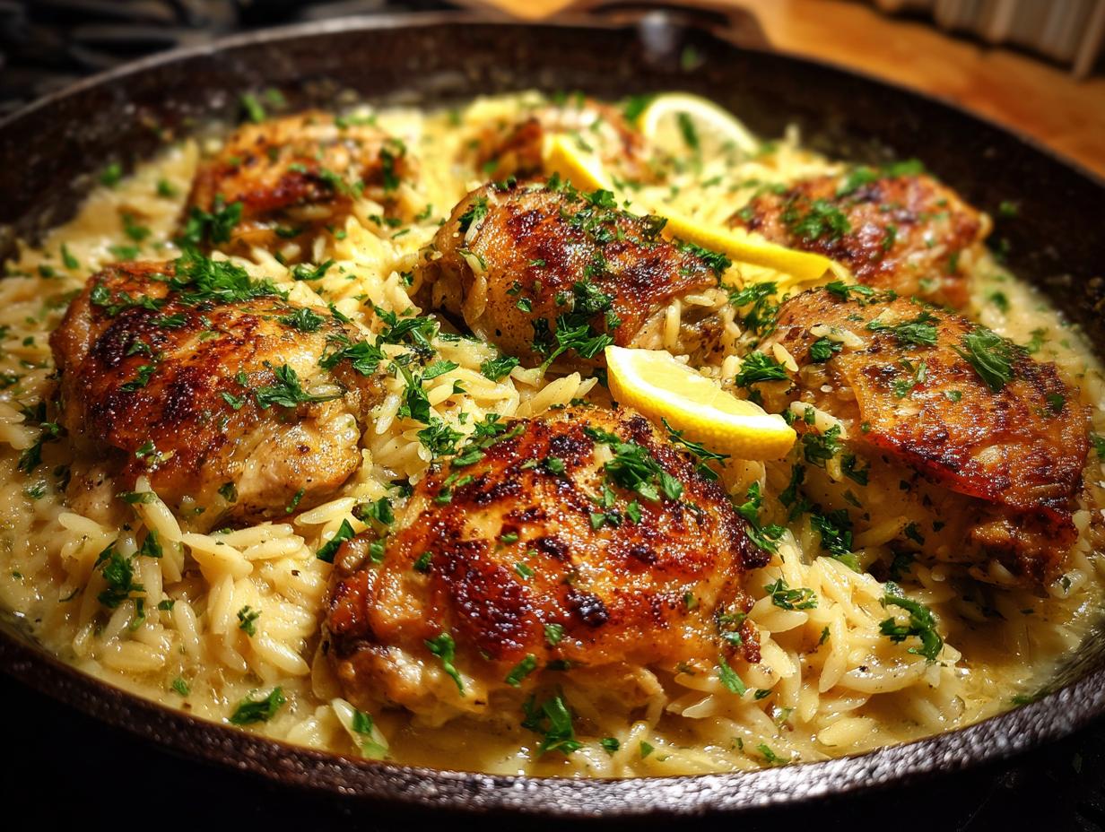 One-Pot Lemon Garlic Chicken and Orzo